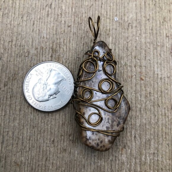 Petrified Palm Wood Wire-Wrapped Necklace Pendant - Picture 4 of 5